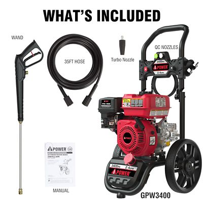 Image showing  Gas Powered Pressure Washer 3400 PSI 2.4 GPM With Onboard Soap Tank, with Spray Gun 5 Quick Connect Nozzles