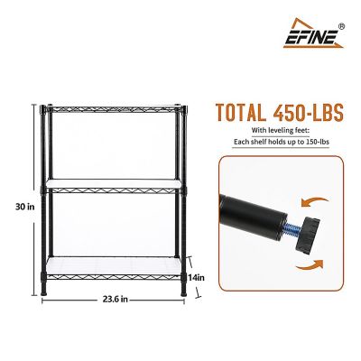 Image showing  2-Pack 3-Tier 23.6 x 14 x 30in. Black Carbon Steel Wire Garage Storage Shelving Unit NSF Certified