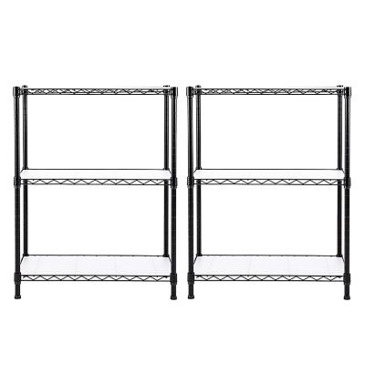Image showing  2-Pack 3-Tier 23.6 x 14 x 30in. Black Carbon Steel Wire Garage Storage Shelving Unit NSF Certified