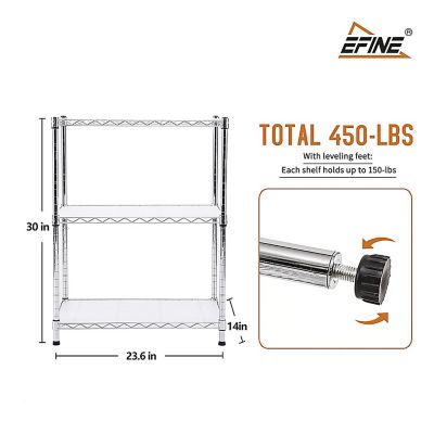 Image showing  2-Pack 3-Tier 23.6 x 14 x 30in. Chrome Carbon Steel Wire Garage Shelving Unit NSF Certified