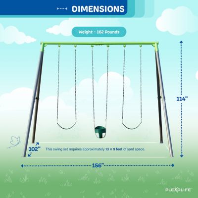 Image showing  9 ft. Heavy-Duty Metal Swing Set for Kids & Adults with 3-Swing Design, 1 Bucket Swing & 2 Belt Swing