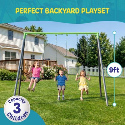 Image showing 1 th Plexalife 9 ft. Heavy-Duty Metal Swing Set for Kids & Adults with 3-Swing Design with 3 Belt Swing
