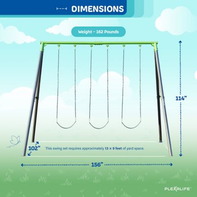 Image showing 3 th Plexalife 9 ft. Heavy-Duty Metal Swing Set for Kids & Adults with 3-Swing Design with 3 Belt Swing