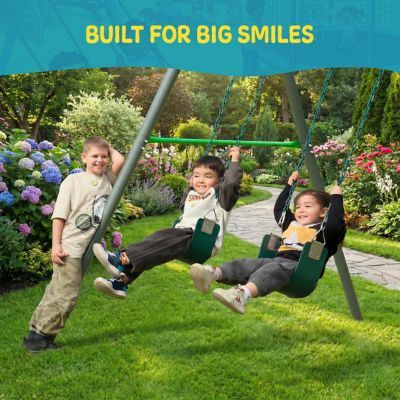 Image showing 4 th Plexalife 9 ft. Heavy-Duty Metal Swing Set for Kids & Adults with 3-Swing Design with 3 Belt Swing