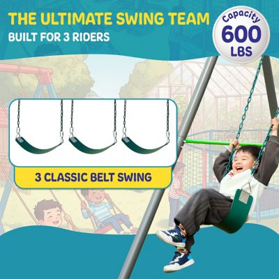 Image showing 5 th Plexalife 9 ft. Heavy-Duty Metal Swing Set for Kids & Adults with 3-Swing Design with 3 Belt Swing