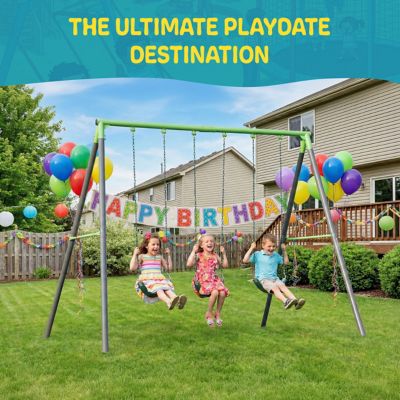 Image showing 6 th Plexalife 9 ft. Heavy-Duty Metal Swing Set for Kids & Adults with 3-Swing Design with 3 Belt Swing