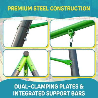 Image showing  9 ft. Heavy-Duty Metal Swing Set with 3-Swing Design, 1 Bucket Swing, 1 Belt Swing & 1 Trapeze Swing