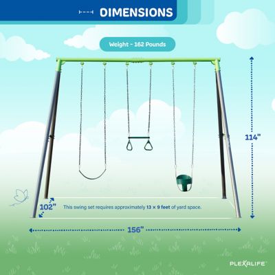 Image showing  9 ft. Heavy-Duty Metal Swing Set with 3-Swing Design, 1 Bucket Swing, 1 Belt Swing & 1 Trapeze Swing