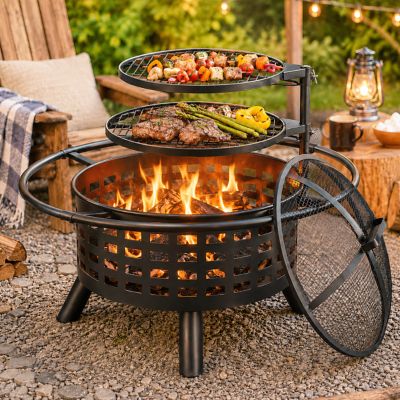 Red Mountain Valley 36 in. Round Steel Wood Burning Fire Pit with Double Cooking Grates