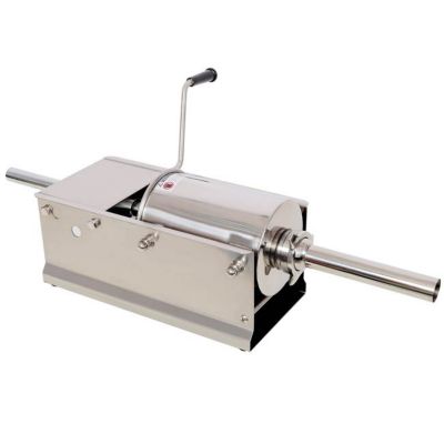 TMB 3L/7 lb. Horizontal Stainless Steel Sausage Stuffer with 4 pc. Filling Nozzles