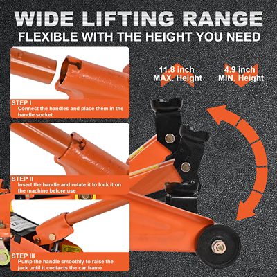 Image showing  Hydraulic Low Profile Steel Floor Jack, Trolley Service Lift Car Garage Floor Jack, 1.5t (3300 lb.) Capacity, Orange