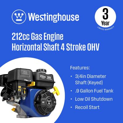 Image showing  212cc 3/4 in. Recoil Start Gasoline Engine, 4-Stroke OHV Horizontal Shaft