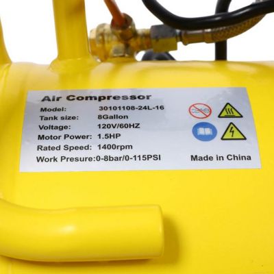 Image showing 8 th Osakapro 1.5 hp Silent Oil-Free Air Compressor 8 gal., Yellow
