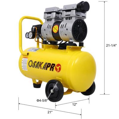 Image showing 9 th Osakapro 1.5 hp Silent Oil-Free Air Compressor 8 gal., Yellow