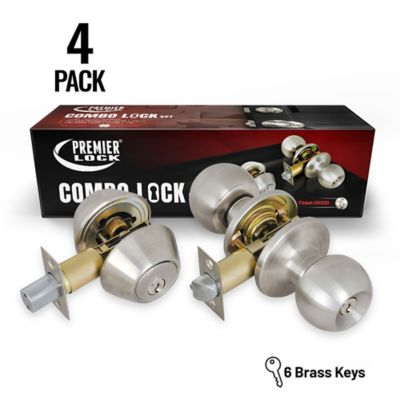 Grip Tight Tools Stainless Steel Entry Door Knob Combo Lock Set with Double Cylinder Deadbolt and 24 SC1 Keys