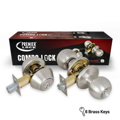 Grip Tight Tools Stainless Steel Entry Door Knob Combo Lock Set with Double Cylinder Deadbolt and 6 SC1 Keys-Boxed Keyed Alike