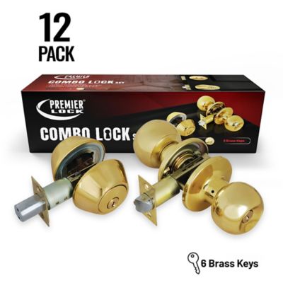 Grip Tight Tools Solid Brass Entry Door Knob Combo Lock Set with Double Cylinder Deadbolt and 72 SC1 Keys, 12 pk., Keyed Alike