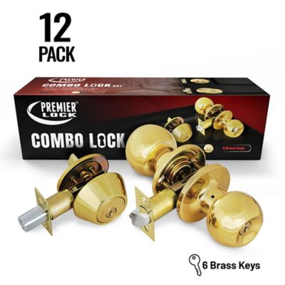 Grip Tight Tools Solid Brass Entry Lock Set Door Knob & Deadbolt with 72 SC1 Keys, 12 pk., Keyed Alike