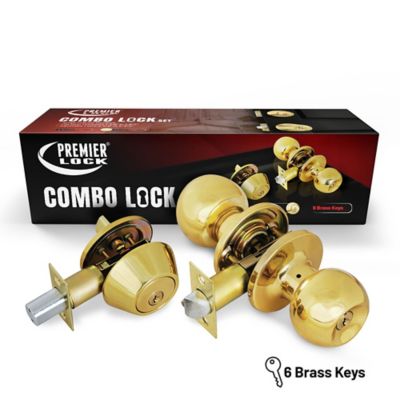 Grip Tight Tools Solid Brass Entry Door Knob Combo Lock Set with Deadbolt and 6 SC1 Keys-Boxed Keyed Alike