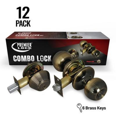 Grip Tight Tools Antique Brass Entry Lock Set Door Knob & Deadbolt with 72 KW1 Keys, 12 pk., Keyed Alike