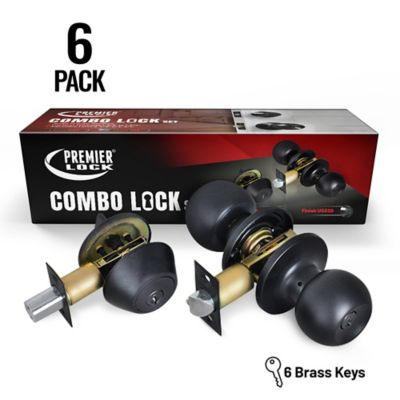 Grip Tight Tools Black Entry Lock Set Door Knob & Deadbolt with 36 SC1 Keys, 6 pk., Keyed Alike
