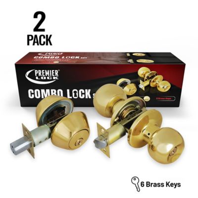 Grip Tight Tools Solid Brass Entry Door Knob Combo Lock Set with Double Cylinder Deadbolt and 12 SC1 Keys, (2 pk., Keyed Alike)