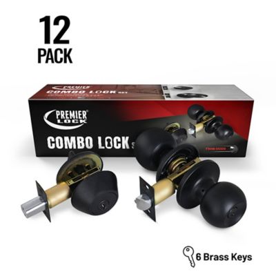 Grip Tight Tools Black Entry Lock Set Door Knob & Deadbolt with 72 KW1 Keys, (12 pk., Keyed Alike)