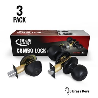Grip Tight Tools Black Entry Lock Set Door Knob & Deadbolt with 18 SC1 Keys, (3 pk., Keyed Alike)