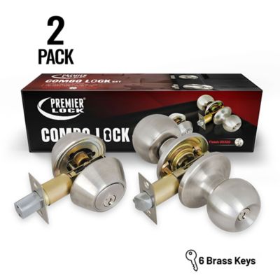 Grip Tight Tools Stainless Steel Entry Door Knob Combo Lock Set with Double Cylinder Deadbolt and 12 SC1 Keys