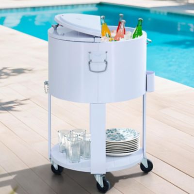 Sunjoy 60 qt. Rooling Ice Chest Cooler Cart, Portable Patio Party Bar Drink, Beverage Bar with Bottle Opener and Shelf