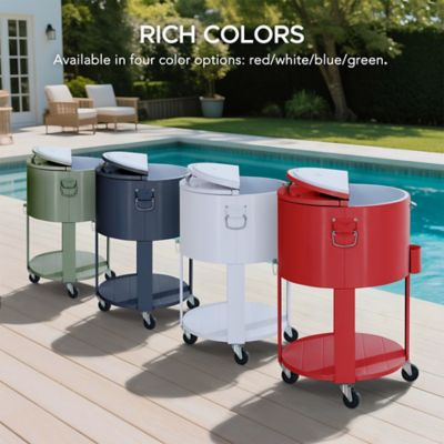 Image showing  60 qt. Rooling Ice Chest Cooler Cart, Portable Patio Party Bar Drink, Beverage Bar with Bottle Opener and Shelf