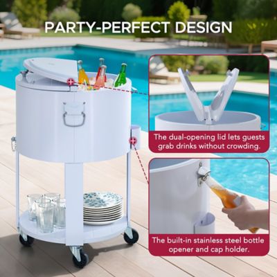 Image showing  60 qt. Rooling Ice Chest Cooler Cart, Portable Patio Party Bar Drink, Beverage Bar with Bottle Opener and Shelf