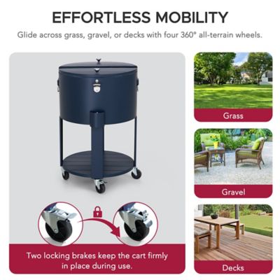 Image showing  60 qt. Rooling Ice Chest Cooler Cart, Portable Patio Party Bar Drink, Beverage Bar with Bottle Opener and Shelf