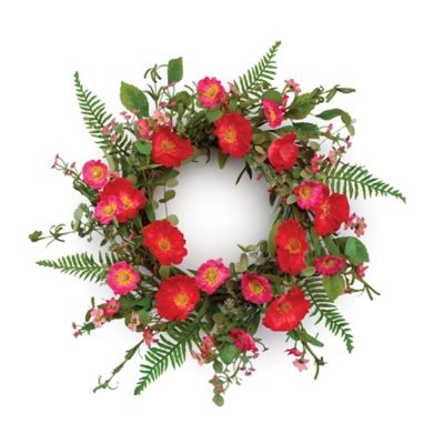 Melrose International Mixed Poppy Floral Wreath 22 in. D