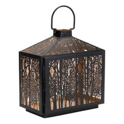 Melrose International Forest Cut Metal Lantern with Gold Accent 12 in. H