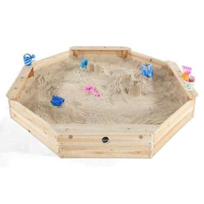 Image showing  Wooden Large Octagon Sandbox with Cover - Outdoor Wooden Sand Pit with Seat Boards and Bottom Liner, Weatherproof, Ages 3+