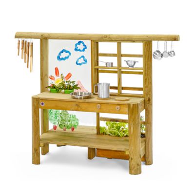 Plum Discovery Wooden Mud Pie Play Toy Kitchen for Kids Outdoor Toys with Built-in Gardening Planter & Painting Easel, Age 3+
