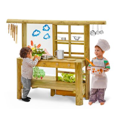 Image showing  Discovery Wooden Mud Pie Play Toy Kitchen for Kids Outdoor Toys with Built-in Gardening Planter & Painting Easel, Age 3+