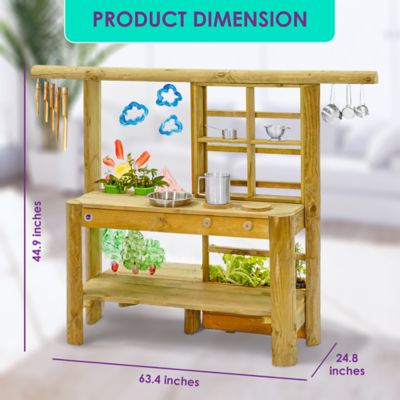 Image showing  Discovery Wooden Mud Pie Play Toy Kitchen for Kids Outdoor Toys with Built-in Gardening Planter & Painting Easel, Age 3+