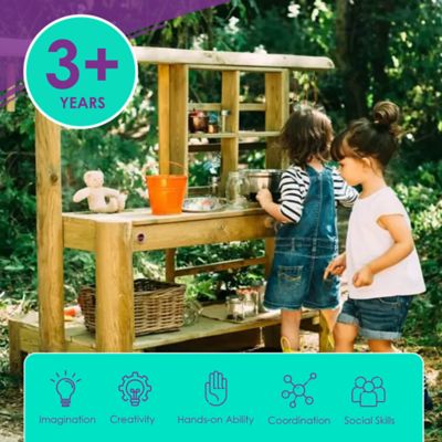 Image showing  Discovery Wooden Mud Pie Play Toy Kitchen for Kids Outdoor Toys with Built-in Gardening Planter & Painting Easel, Age 3+