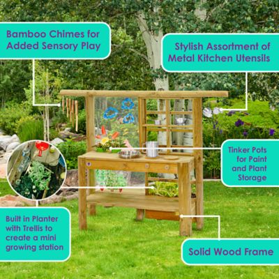 Image showing  Discovery Wooden Mud Pie Play Toy Kitchen for Kids Outdoor Toys with Built-in Gardening Planter & Painting Easel, Age 3+