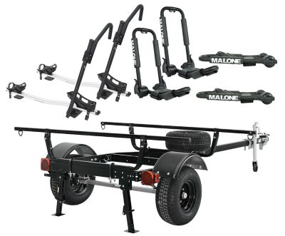 Image showing 1 th Malone MS Overland Trailer Package, 1 Jack Stand, 2 Stabilizers, Spare Tire, 2 Bike Racks, 2 Folding J Racks, Tent not Included