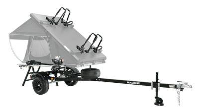 Image showing 2 th Malone MS Overland Trailer Package, 1 Jack Stand, 2 Stabilizers, Spare Tire, 2 Bike Racks, 2 Folding J Racks, Tent not Included