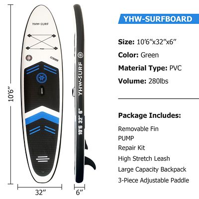 Image showing  10 ft. 6 in. Inflatable Stand Up Paddle Board with Free Premium SUP Accessories and Backpack, White