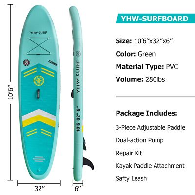 Image showing  10 ft. 6 in. Inflatable Stand Up Paddle Board with Free Premium SUP Accessories and Backpack, Green