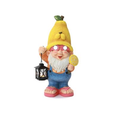 LuxenHome Lemon Grove Garden Gnome with Lantern, Whimsical Outdoor Statue in Solar-Power Sunglasses