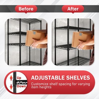 Image showing  Black 5-Tier Steel Kitchen Shelf with Wheels, Storage Shelving Unit Bookcases, 35 x 18 x 71in.