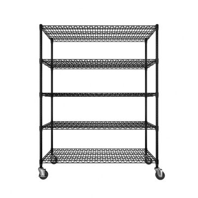 Veikous Black 5-Tier Steel Kitchen Shelf with Wheels, Storage Shelving Unit Bookcases, 59 x 23 x 71in.