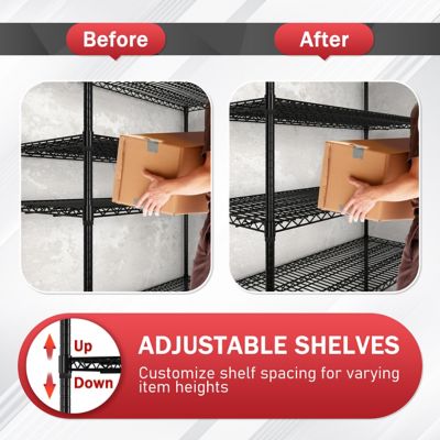 Image showing  Black 5-Tier Steel Kitchen Shelf with Wheels, Storage Shelving Unit Bookcases, 59 x 23 x 71in.