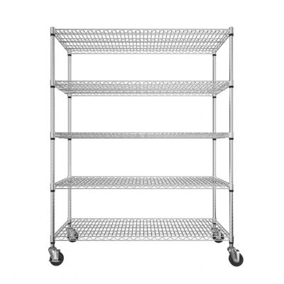 Veikous Silver 5-Tier Steel Kitchen Shelf with Wheels, Storage Shelving Unit Bookcases, 59 x 23 x 71in.